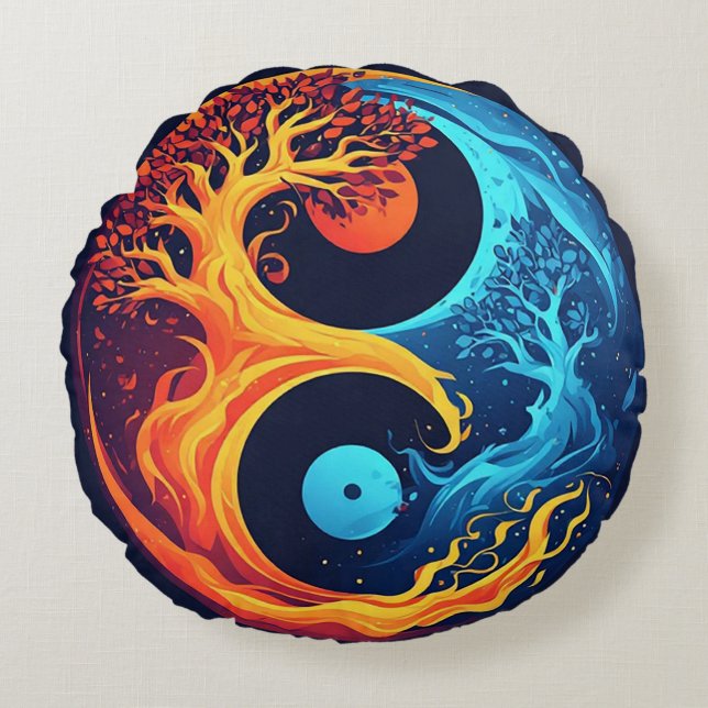 Coussins Ronds Conception vibrante de Yin Yang (Devant)