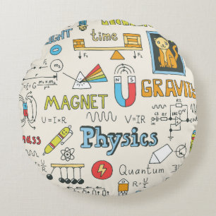 Coussins Ronds Concepts de physique, style vintage dessiné à la m