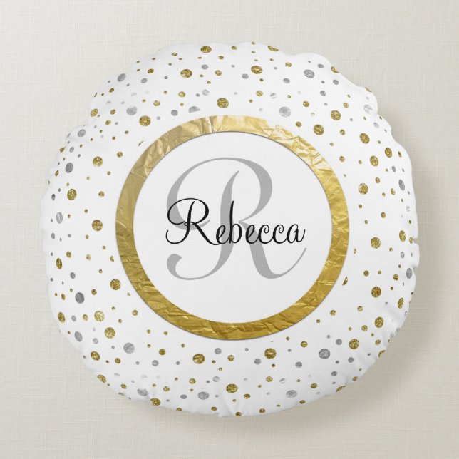Coussins Ronds Confetti Silver/Monogramme Or (Devant)