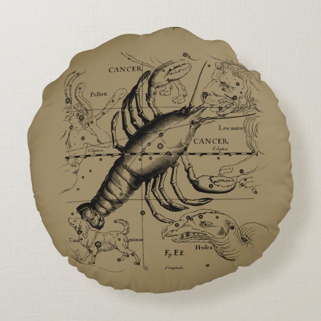 Coussins Ronds Constellation du cancer par Hevelius vers 1690 (Dos)