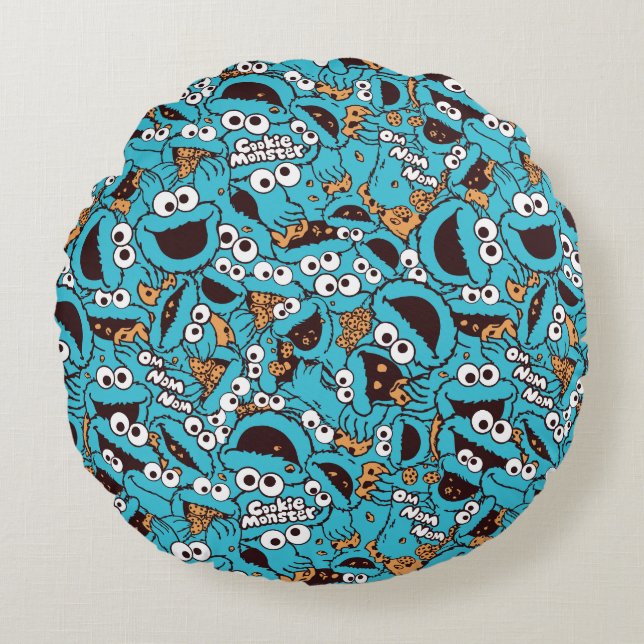 Coussins Ronds Cookie Monster | Nom Nom Nom Nom Motif (Devant)