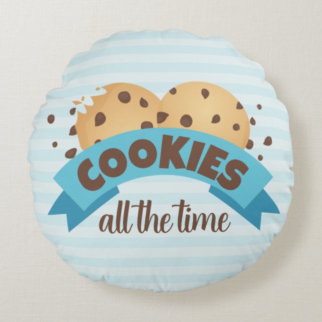 Coussins Ronds Cookies à Chip de Chocolat Bleu Gris Décor circula (Devant)