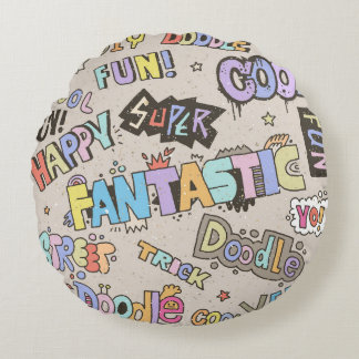Coussins Ronds Cool Fun Doodle Lettres Vintage