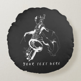 Coussins Ronds Cool Retro Saxophonist Custom Name (名入れ・カスタム対応)