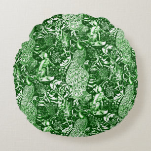 Coussins Ronds Copie de paon de Nouveau d'art, Forest Green