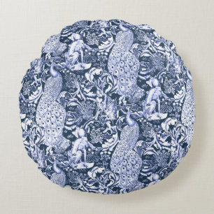 Coussins Ronds Copie, marine et blanc de paon de Nouveau d'art