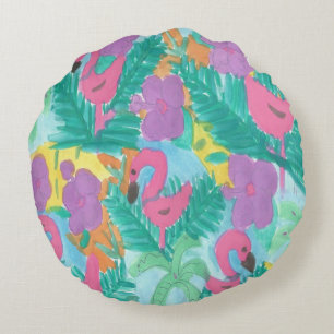 Coussins Ronds Copie tropicale de jungle de flamant