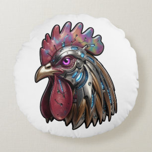 Coussins Ronds Coq Cyberpunk Art mécanique iridescent