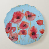 Coussins Ronds Coquelicot rouge sur Pavots à l'aquarelle bleue Dé (Dos)