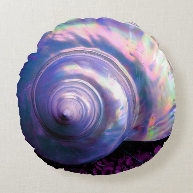 Coussins Ronds Coquillage tropical opalescent mère perle (Devant)