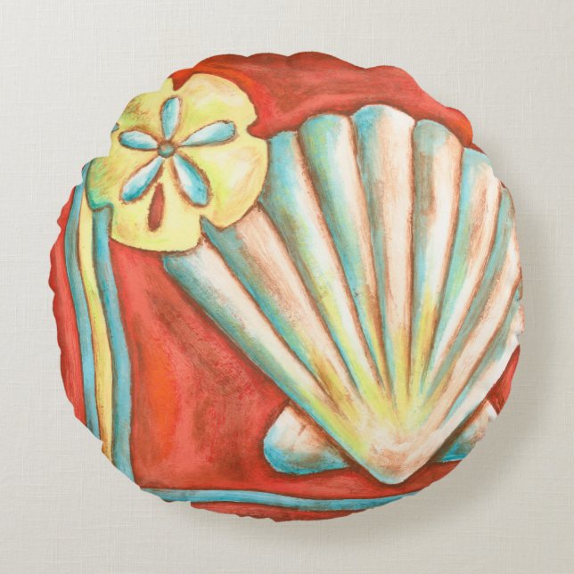 Coussins Ronds Coquillages Rustiques Orange (Devant)