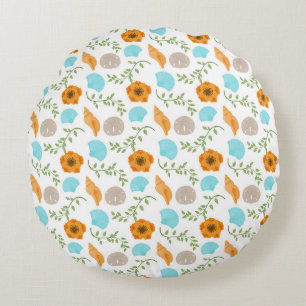 Coussins Ronds Coquilles Marines Escargot de Mer Fleur Orange
