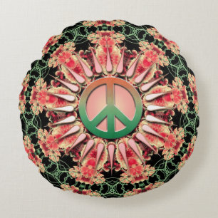 Coussins Ronds Corail Green Flower Circle de la paix rond Cuisine