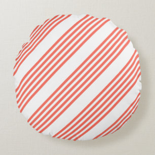 Coussins Ronds Corail vivant et blanc cinq bandes motif