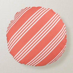 Coussins Ronds Corail vivant et blanc quatre bandes motif