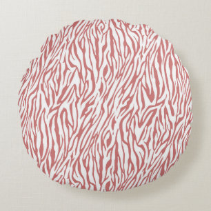 Coussins Ronds Coral rose et blanc imprimé Zèbre
