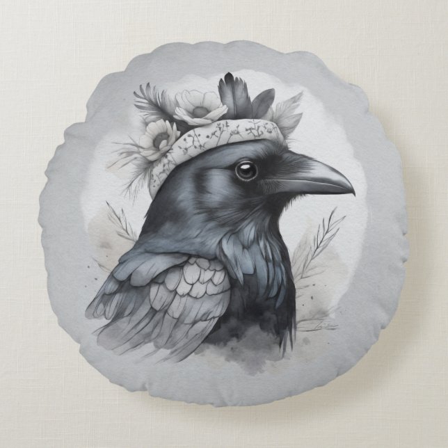 Coussins Ronds Corbeaux de Crow Plumes Logement Décors (Devant)