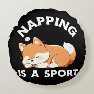 Coussins Ronds Corgi drôle qui fait la sieste est un sport pour l