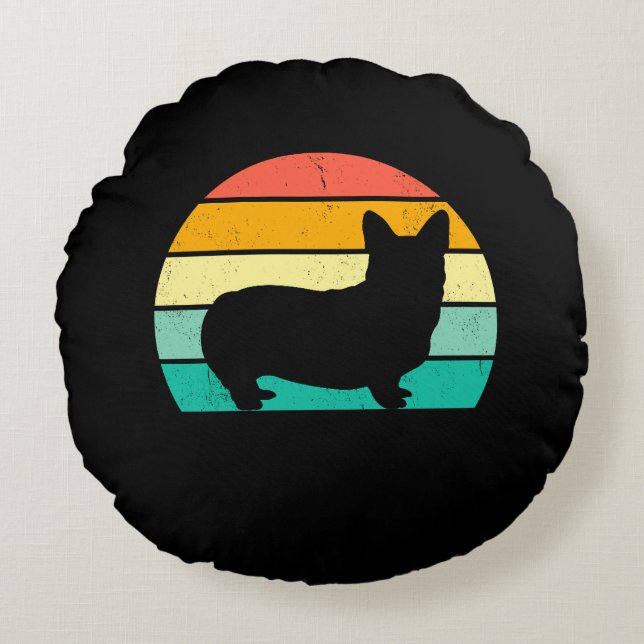Coussins Ronds Corgi Sunset Retro (Devant)