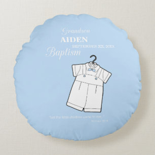 Coussins Ronds Costume Baptême de petit-fils sur Bleu bébé Person