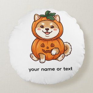 Coussins Ronds Costume de citrouille mignon de Shiba Inu Hallowee