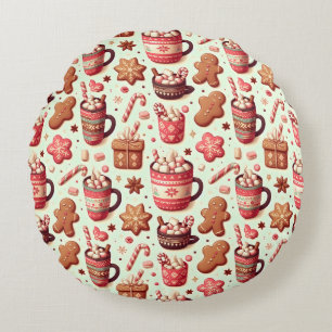 Coussins Ronds Cosy Christmas Cocoa and Gingerpain Motif