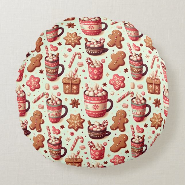 Coussins Ronds Cosy Christmas Cocoa and Gingerpain Motif (Devant)