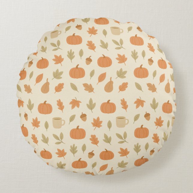 Coussins Ronds Cosy épice Citrouille Automne Motif sans couture (Devant)
