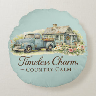 Coussins Ronds Cottage Fleur Sauvage Calme Camion Bleu Vintage