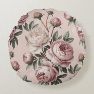 Coussins Ronds Cottagecore Floral Romantique Vintage Paonies