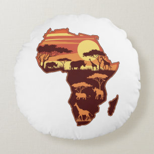 Coussins Ronds Coucher de soleil africain Safari