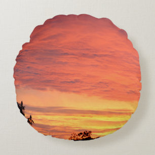 Coussins Ronds Coucher de soleil clair et nuageux orange,