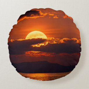Coussins Ronds Coucher de soleil cramoisi dramatique Beaux-Arts