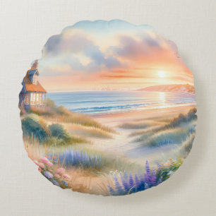 Coussins Ronds Coucher de soleil sur une maison de bord de mer en