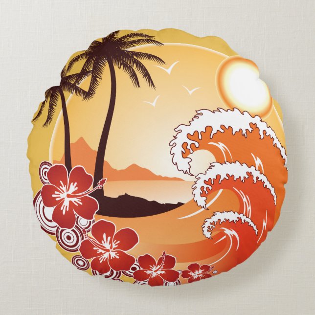Coussins Ronds Coucher de soleil tropical (Devant)