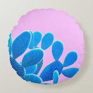 Coussins Ronds Couleur bleu cactus sur arrière - plan rose. Mode,