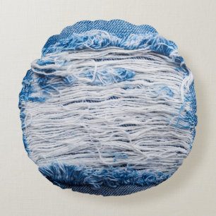 Coussins Ronds Couleur bleu déchirée jean texture avec espace pou