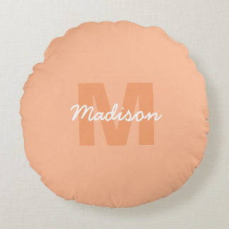Coussins Ronds Couleur de pêche de 2024 avec nom Monogramme perso