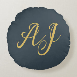 Coussins Ronds Couleur Or Charbon Monogramme Initial Professionne