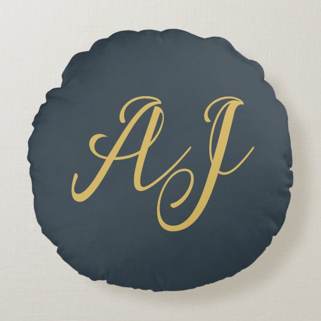 Coussins Ronds Couleur Or Charbon Monogramme Initial Professionne (Devant)