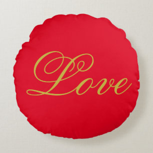 Coussins Ronds Couleur or Script Red Love Mariage Calligraphie