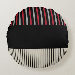 Coussins Ronds Couleur Pop Stripes-Rouge, Gris, Noir et Bone Blan