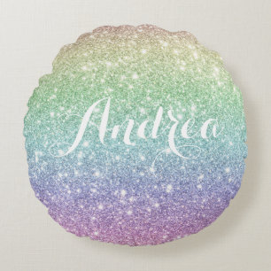 Coussins Ronds Couleur Rainbow Unicorn Parties scintillant Motif 