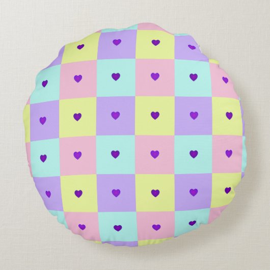 Coussins Ronds Couleurs pastel & coeurs violets battre (Dos)