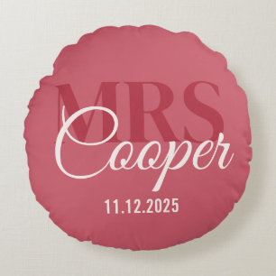Coussins Ronds Couple de mariage élégant nom couleur ivoire rouge