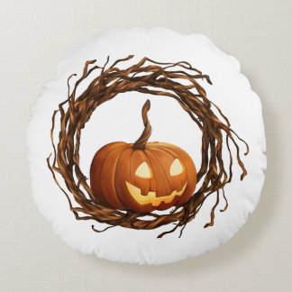 Coussins Ronds Couronne de brindilles avec citrouille Jack O Lant
