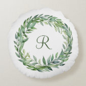 Coussins Ronds Couronne de feuilles de eucalyptus vert Monogramme (Dos)