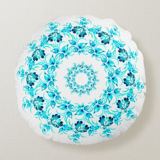 Coussins Ronds Couronne de fleurs turquoises (Devant)