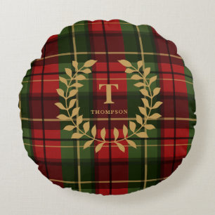 Coussins Ronds Couronne de Noël à carreaux rouges classiques avec