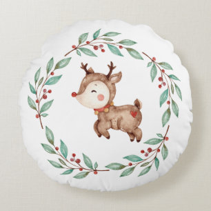 Coussins Ronds Couronne de Noël de rennes de fêtes